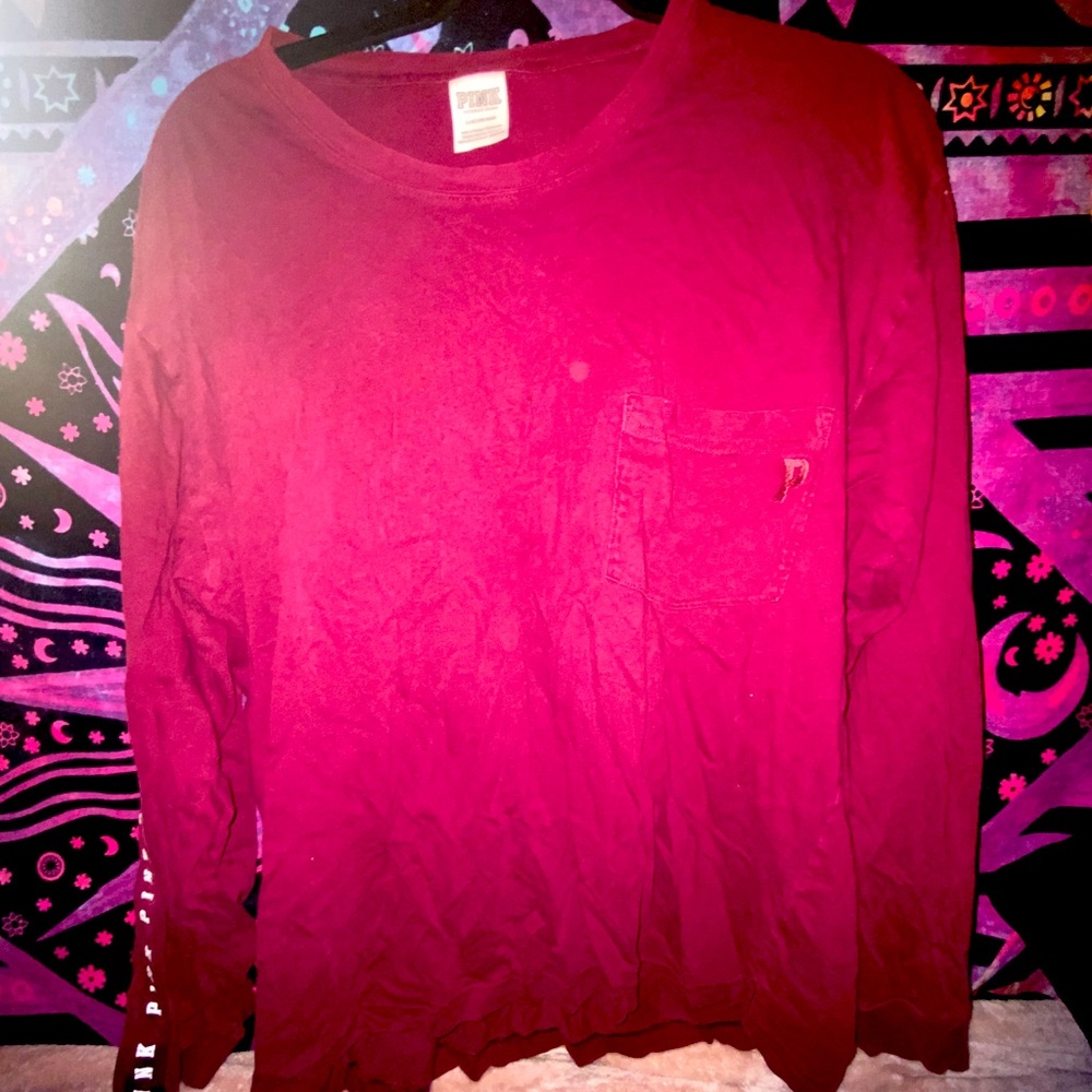Maroon long sleeve Pink shirt.